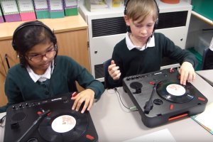 Pupils using turntables